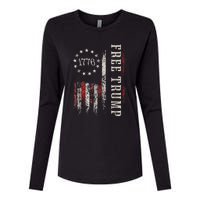 Free Donald Trump Republican Support Pro Trump American Flag Womens Cotton Relaxed Long Sleeve T-Shirt