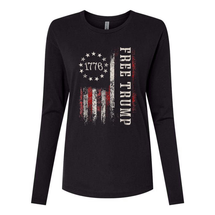 Free Donald Trump Republican Support Pro Trump American Flag Womens Cotton Relaxed Long Sleeve T-Shirt