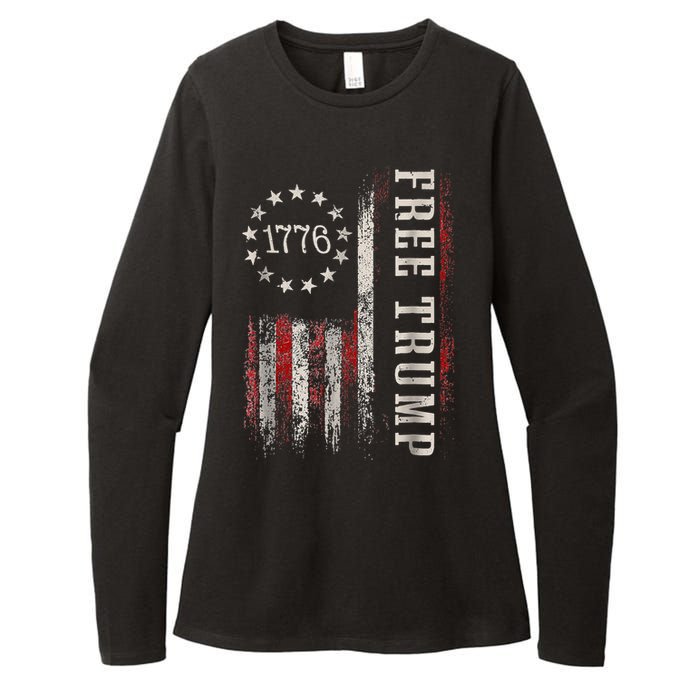 Free Donald Trump Republican Support Pro Trump American Flag Womens CVC Long Sleeve Shirt