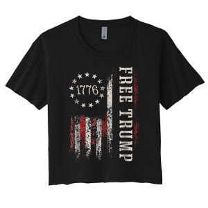 Free Donald Trump Republican Support Pro Trump American Flag Women's Crop Top Tee