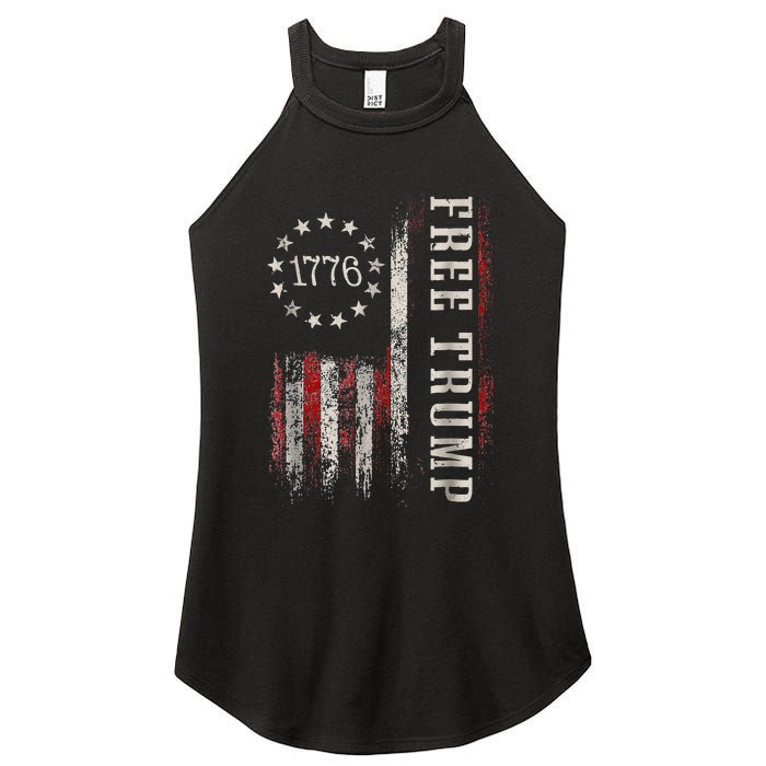 Free Donald Trump Republican Support Pro Trump American Flag Women's Perfect Tri Rocker Tank