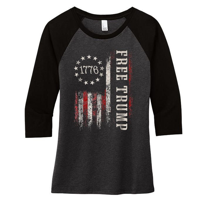 Free Donald Trump Republican Support Pro Trump American Flag Women's Tri-Blend 3/4-Sleeve Raglan Shirt