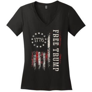 Free Donald Trump Republican Support Pro Trump American Flag Women's V-Neck T-Shirt