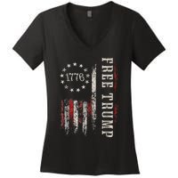 Free Donald Trump Republican Support Pro Trump American Flag Women's V-Neck T-Shirt