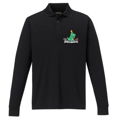 Funny Dinosaur Trex Christmas Tree Rex Gift Performance Long Sleeve Polo