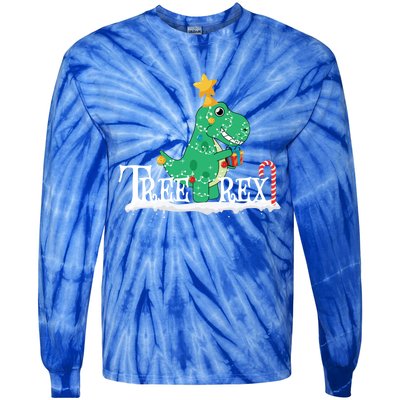 Funny Dinosaur Trex Christmas Tree Rex Gift Tie-Dye Long Sleeve Shirt