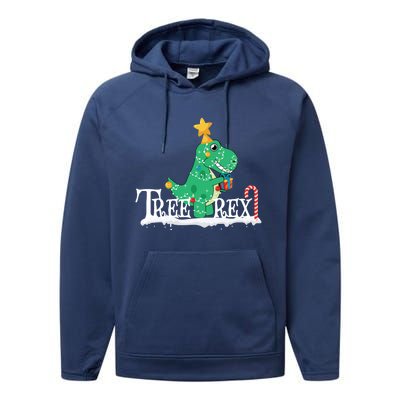 Funny Dinosaur Trex Christmas Tree Rex Gift Performance Fleece Hoodie