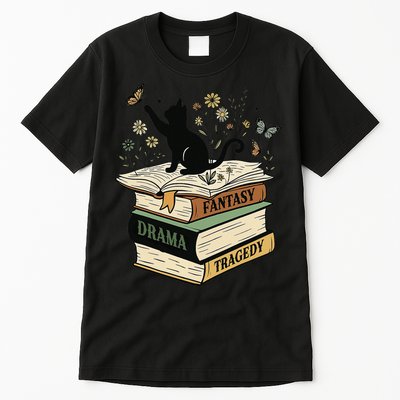 Fantasy Drama Tragedy Cat Book Lover Reading Humor Tall T-Shirt