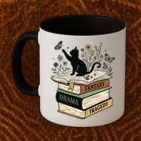 Fantasy Drama Tragedy Cat Book Lover Reading Humor Mug
