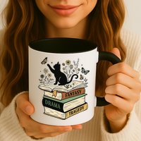Fantasy Drama Tragedy Cat Book Lover Reading Humor Mug