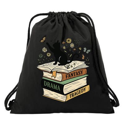 Fantasy Drama Tragedy Cat Book Lover Reading Humor Drawstring Bag