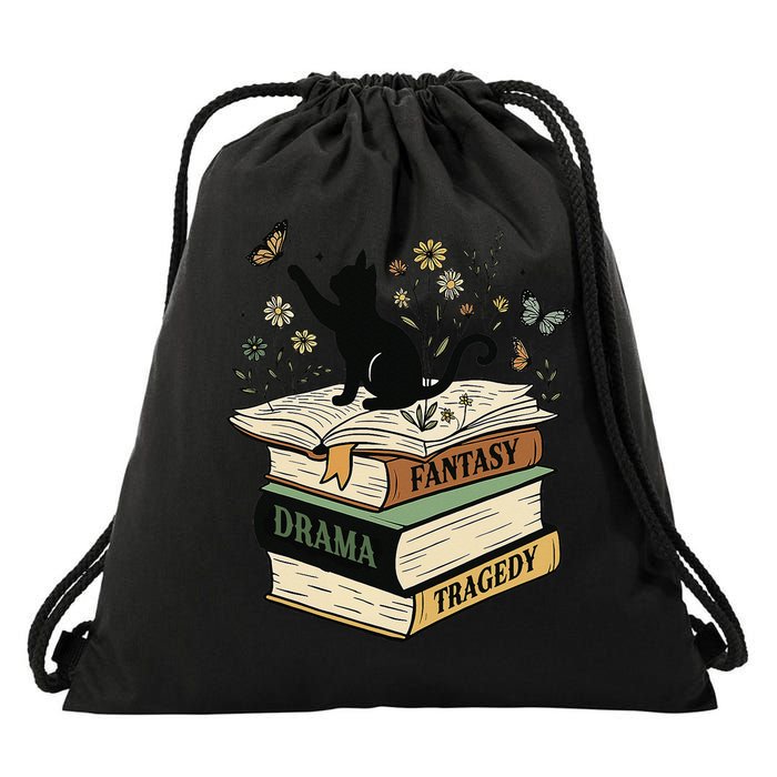 Fantasy Drama Tragedy Cat Book Lover Reading Humor Drawstring Bag