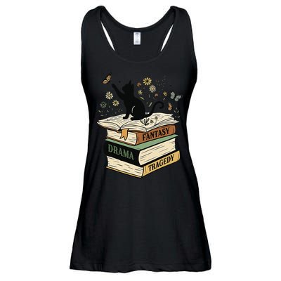 Fantasy Drama Tragedy Cat Book Lover Reading Humor Ladies Essential Flowy Tank