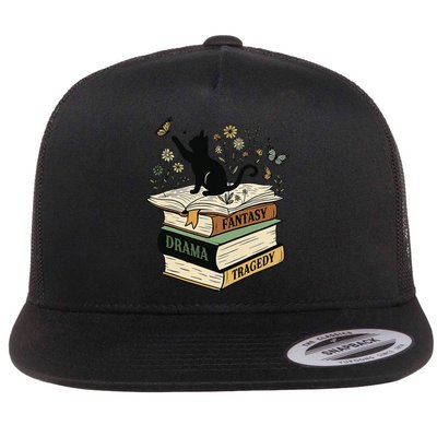 Fantasy Drama Tragedy Cat Book Lover Reading Humor Flat Bill Trucker Hat