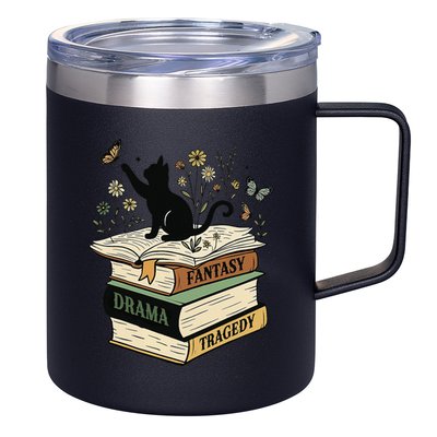 Fantasy Drama Tragedy Cat Book Lover Reading Humor 12oz Stainless Steel Coffee Mug