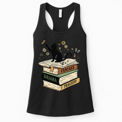 Fantasy Drama Tragedy Cat Book Lover Reading Humor Womens Tank Top