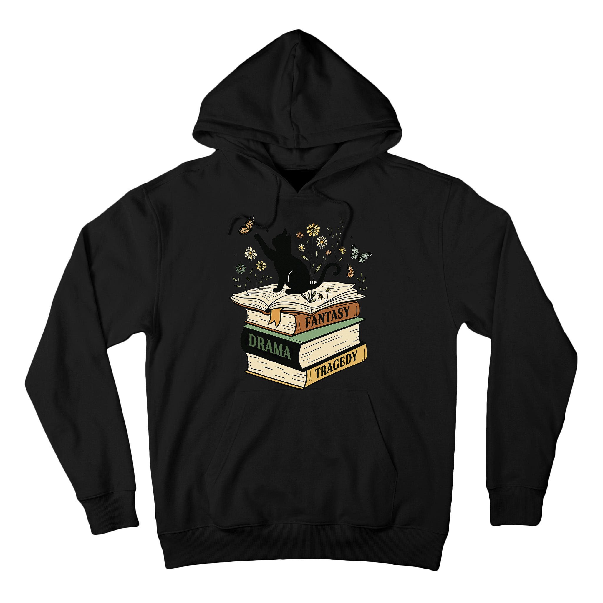 Fantasy Drama Tragedy Cat Book Lover Reading Humor Tall Hoodie