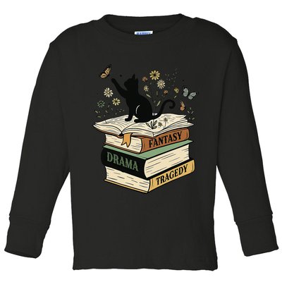 Fantasy Drama Tragedy Cat Book Lover Reading Humor Toddler Long Sleeve Shirt