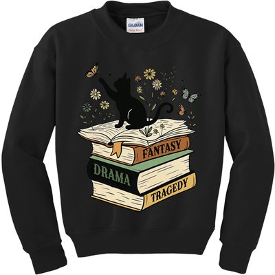 Fantasy Drama Tragedy Cat Book Lover Reading Humor Kids Sweatshirt