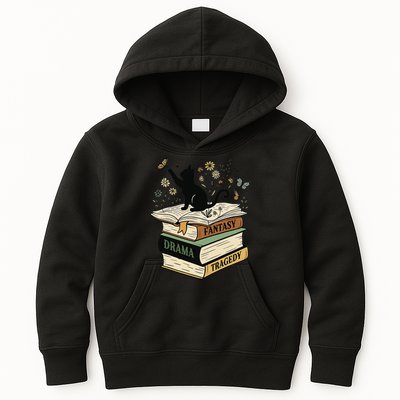 Fantasy Drama Tragedy Cat Book Lover Reading Humor Kids Hoodie