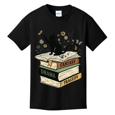 Fantasy Drama Tragedy Cat Book Lover Reading Humor Kids T-Shirt
