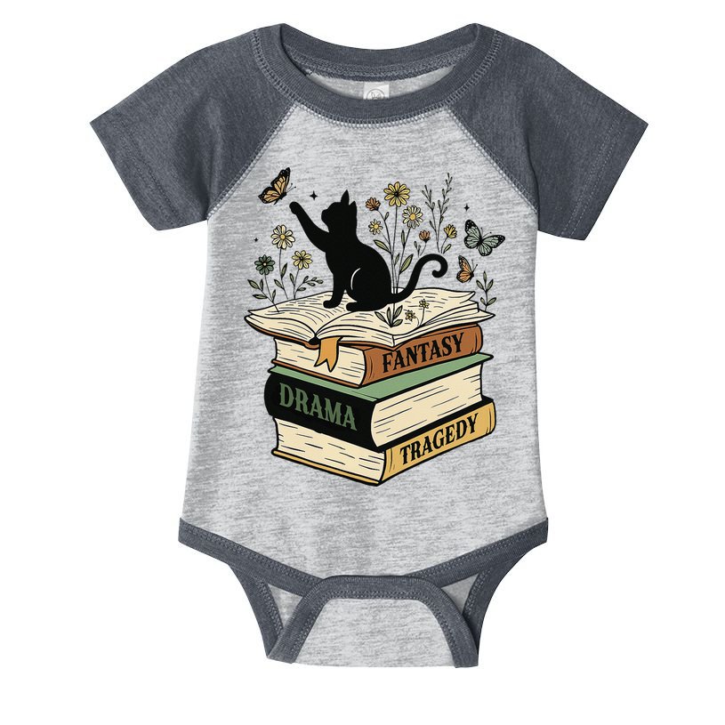 Fantasy Drama Tragedy Cat Book Lover Reading Humor Infant Baby Jersey Bodysuit