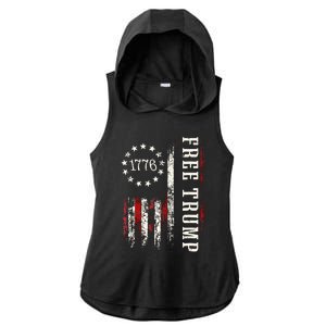 Free Donald Trump Republican Support Pro Trump American Flag Ladies PosiCharge Tri-Blend Wicking Draft Hoodie Tank