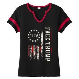 Free Donald Trump Republican Support Pro Trump American Flag Ladies Halftime Notch Neck Tee