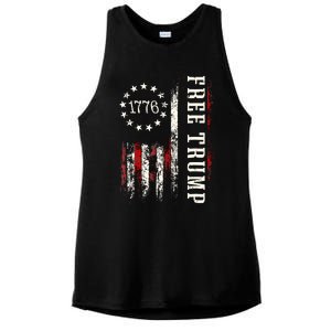 Free Donald Trump Republican Support Pro Trump American Flag Ladies PosiCharge Tri-Blend Wicking Tank