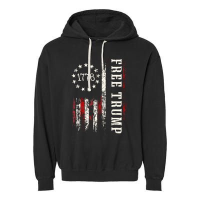 Free Donald Trump Republican Support Pro Trump American Flag Garment-Dyed Fleece Hoodie