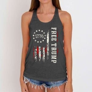 Free Donald Trump Republican Support Pro Trump American Flag Women's Knotted Racerback Tank