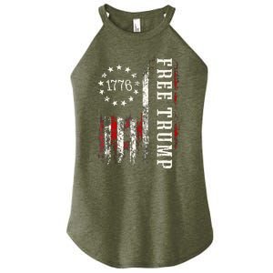 Free Donald Trump Republican Support Pro Trump American Flag Women's Perfect Tri Rocker Tank