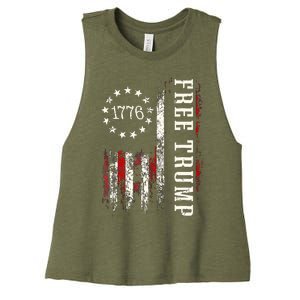 Free Donald Trump Republican Support Pro Trump American Flag Women's Racerback Cropped Tank