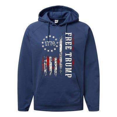 Free Donald Trump Republican Support Pro Trump American Flag Performance Fleece Hoodie