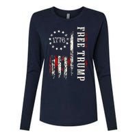 Free Donald Trump Republican Support Pro Trump American Flag Womens Cotton Relaxed Long Sleeve T-Shirt