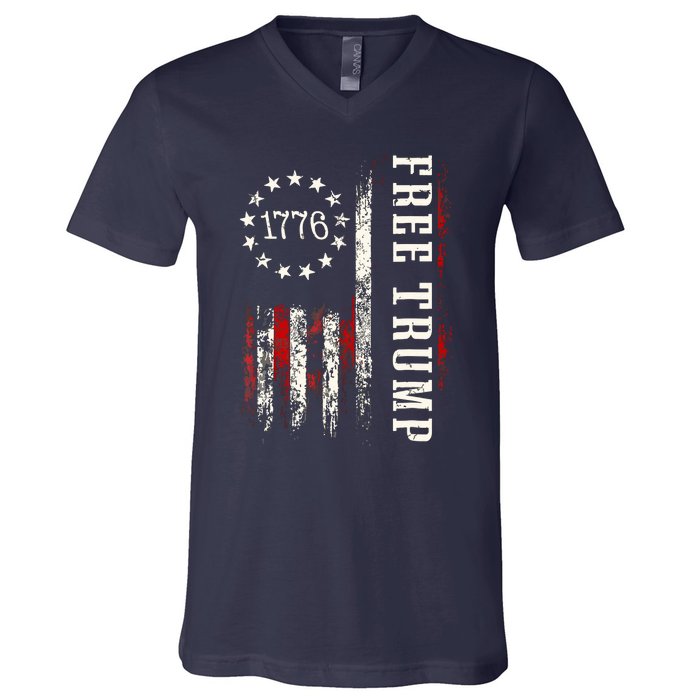 Free Donald Trump Republican Support Pro Trump American Flag V-Neck T-Shirt