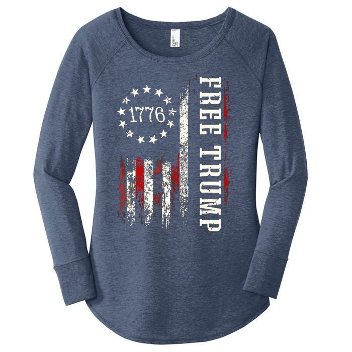 Free Donald Trump Republican Support Pro Trump American Flag Women's Perfect Tri Tunic Long Sleeve Shirt