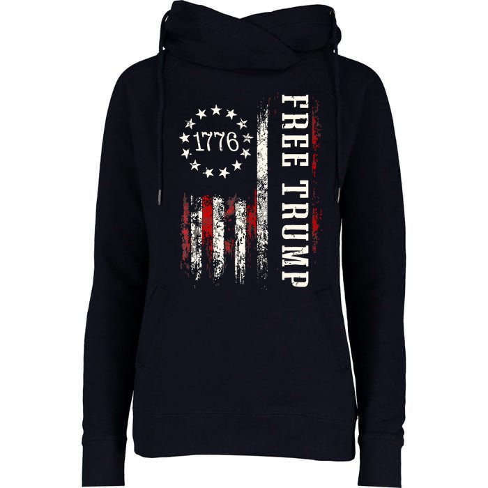 Free Donald Trump Republican Support Pro Trump American Flag Womens Funnel Neck Pullover Hood