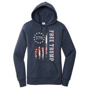 Free Donald Trump Republican Support Pro Trump American Flag Women's Pullover Hoodie