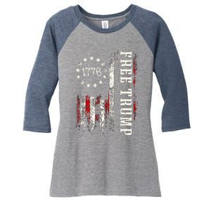 Free Donald Trump Republican Support Pro Trump American Flag Women's Tri-Blend 3/4-Sleeve Raglan Shirt