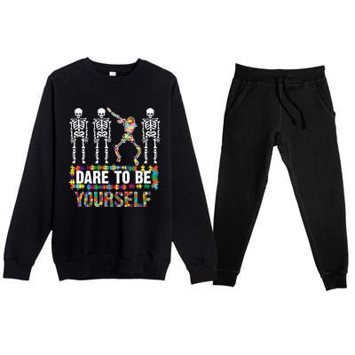 Funny Dare To Be Yourself Cute Autistic Gift Premium Crewneck Sweatsuit Set