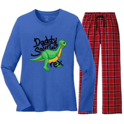 Funny Daddysaurus Trex And Dinosaur Lovers Funny Gift Women's Long Sleeve Flannel Pajama Set 