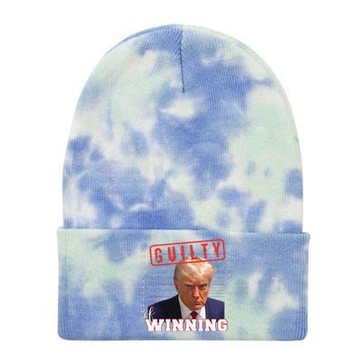 Funny Donald Trump Mug Shot Guilty Of Winning Funny 2024 Election Tie Dye 12in Knit Beanie