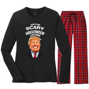 Funny Donald Trump Scary Halloween Gag President Women's Long Sleeve Flannel Pajama Set 