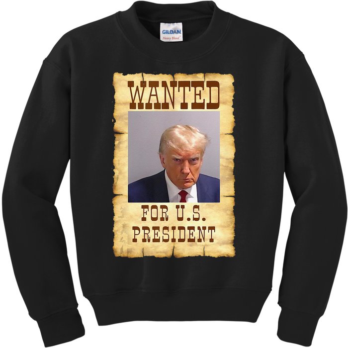 Funny DONALD TRUMP MUG SHOT WANTED SIGN Kids Sweatshirt