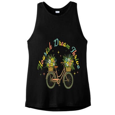 Flourish Dream Thrive Floral Bike Subtle 8647 Trump Resist Ladies PosiCharge Tri-Blend Wicking Tank