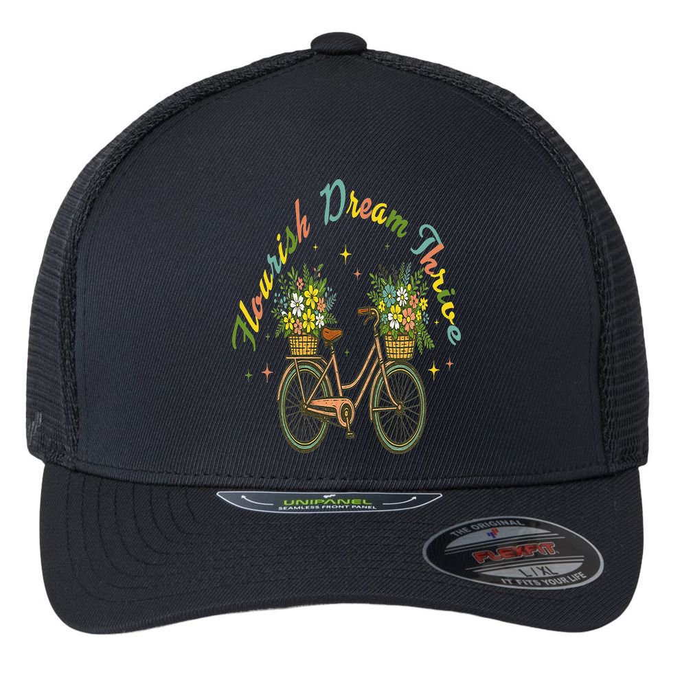 Flourish Dream Thrive Floral Bike Subtle 8647 Trump Resist Flexfit Unipanel Trucker Cap