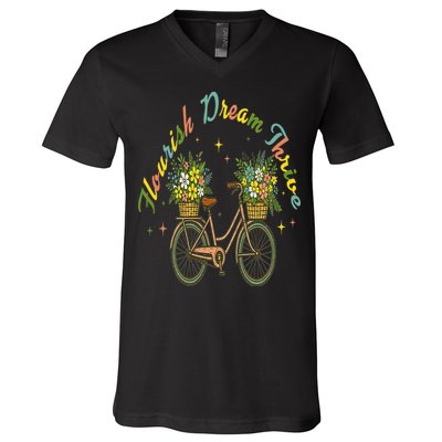 Flourish Dream Thrive Floral Bike Subtle 8647 Trump Resist V-Neck T-Shirt