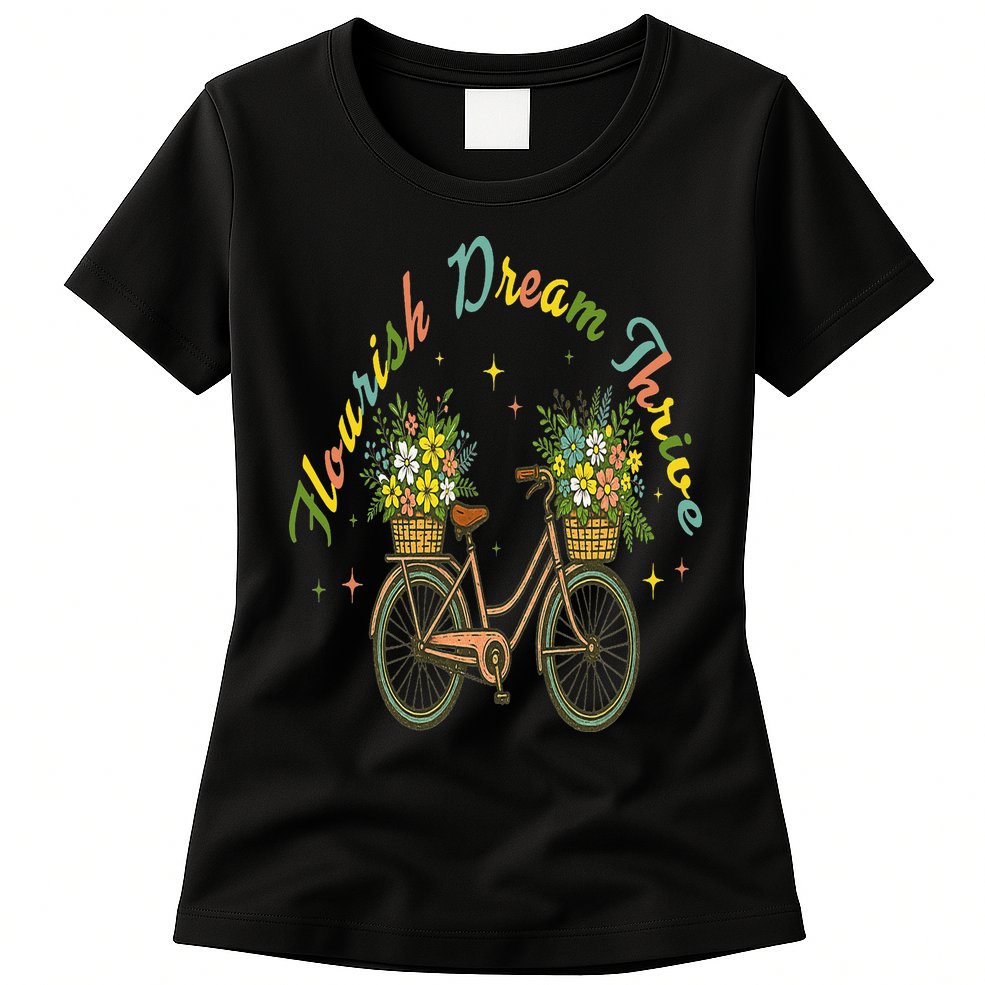 Flourish Dream Thrive Floral Bike Subtle 8647 Trump Resist Womens T-Shirt