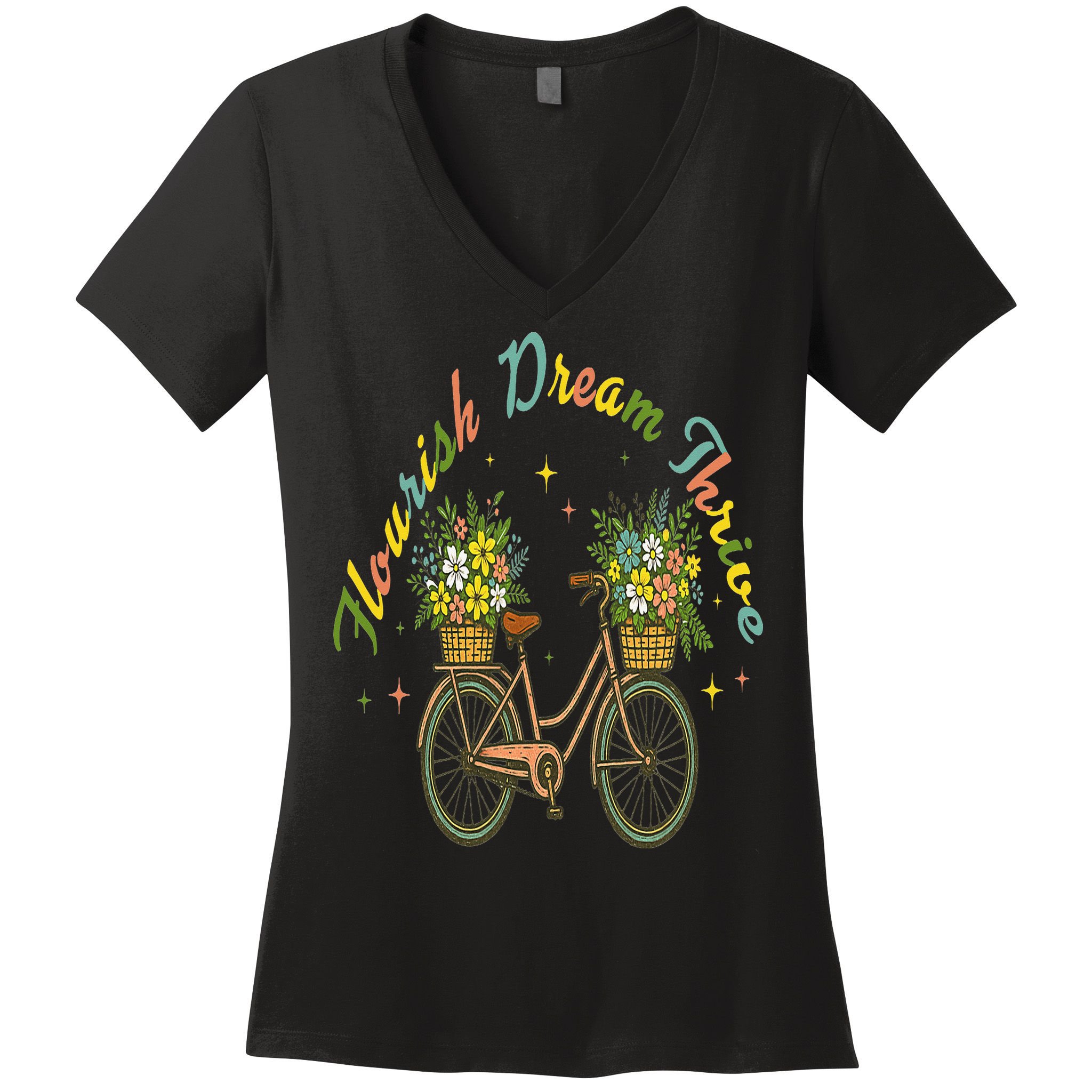 Flourish Dream Thrive Floral Bike Subtle 8647 Trump Resist Women's V-Neck T-Shirt
